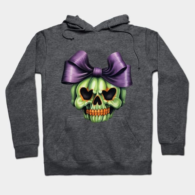 Cute Halloween green Skull with big bow Hoodie by LaartStudio